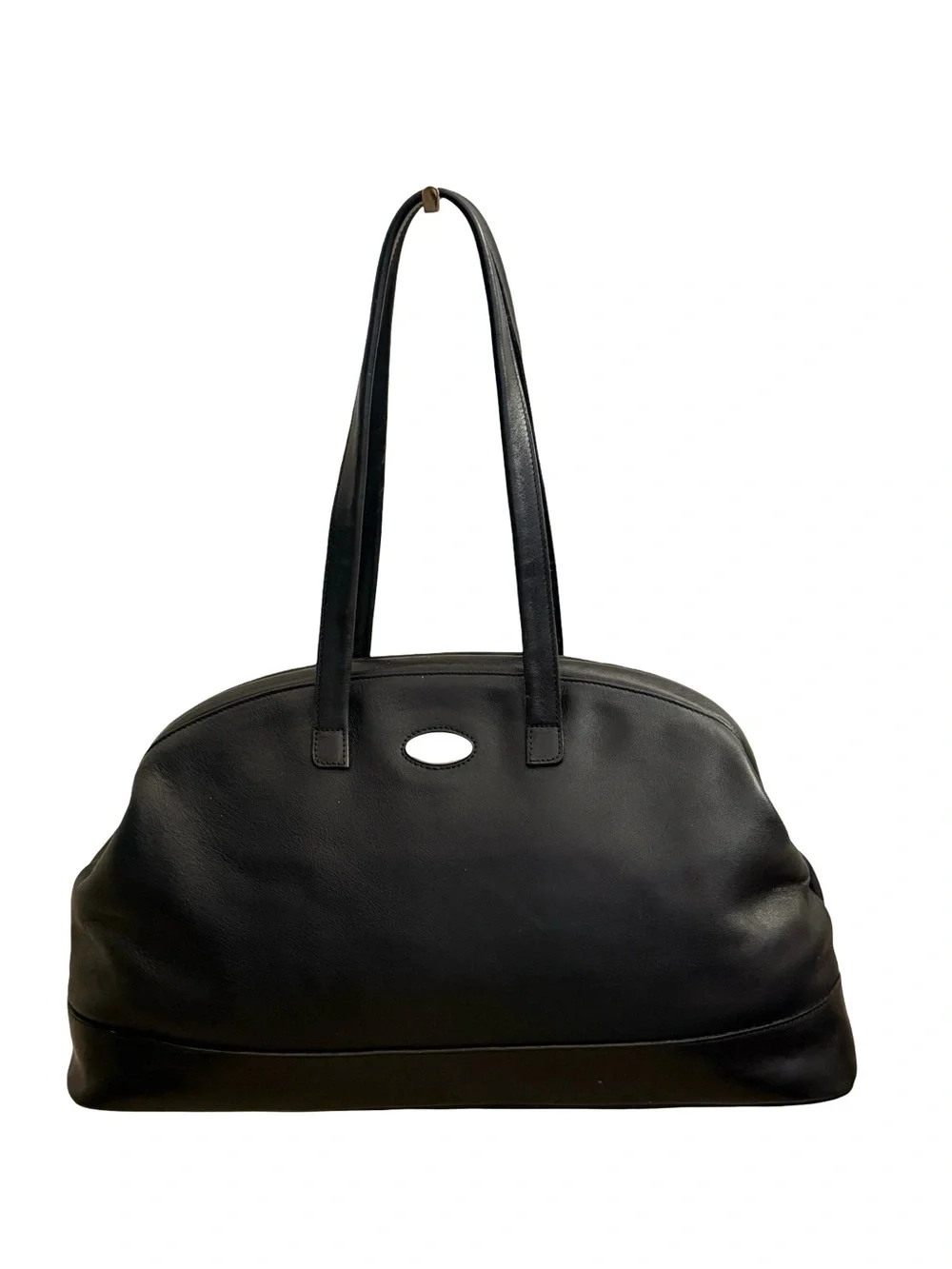 Vintage Furla Black Leather Dome Shoulder Bag With Silver Logo Made in Italy